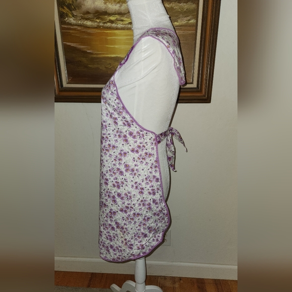 Vintage 1950s 1940s White Purple Floral Full Bib Apron main image 5
